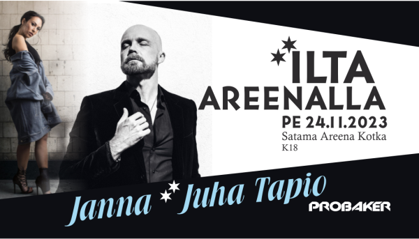 Ilta Areenalla 24.11. juliste. Esiintymässä Janna, Juha Tapio ja DJ Probaker
